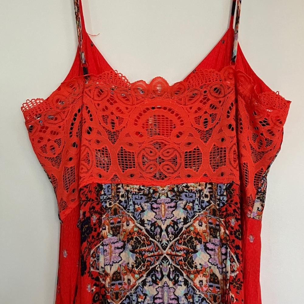 Free People morning song button up lace coral floral print maxi slip dress M - Picture 6 of 9